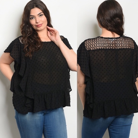 Last!! Semi sheer ruffle top blouse plus shirt 1X - Picture 3 of 3